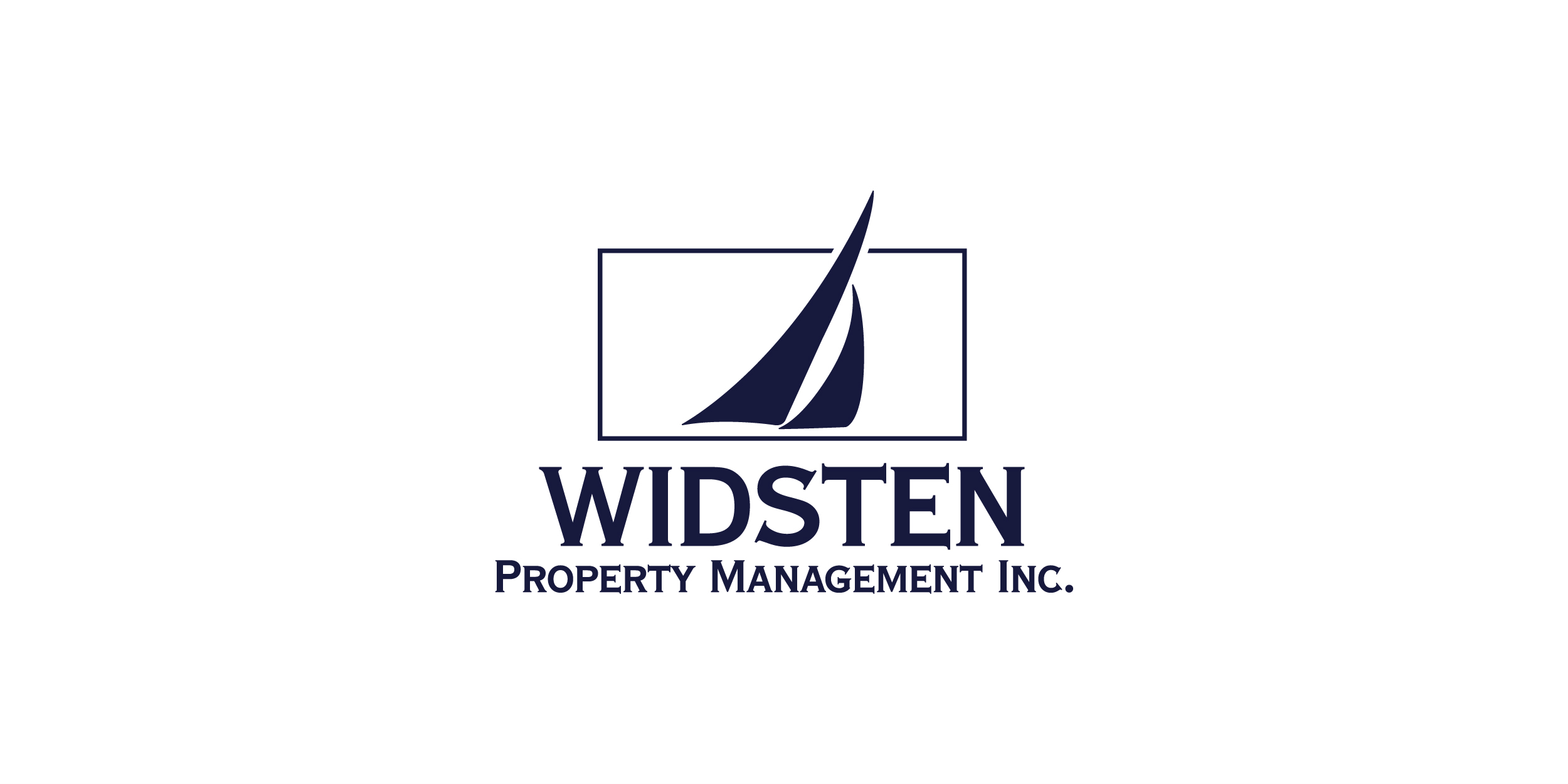 Widsten Property Management Inc. logo featuring a stylized sailboat graphic inside a rectangular frame with the company name below.