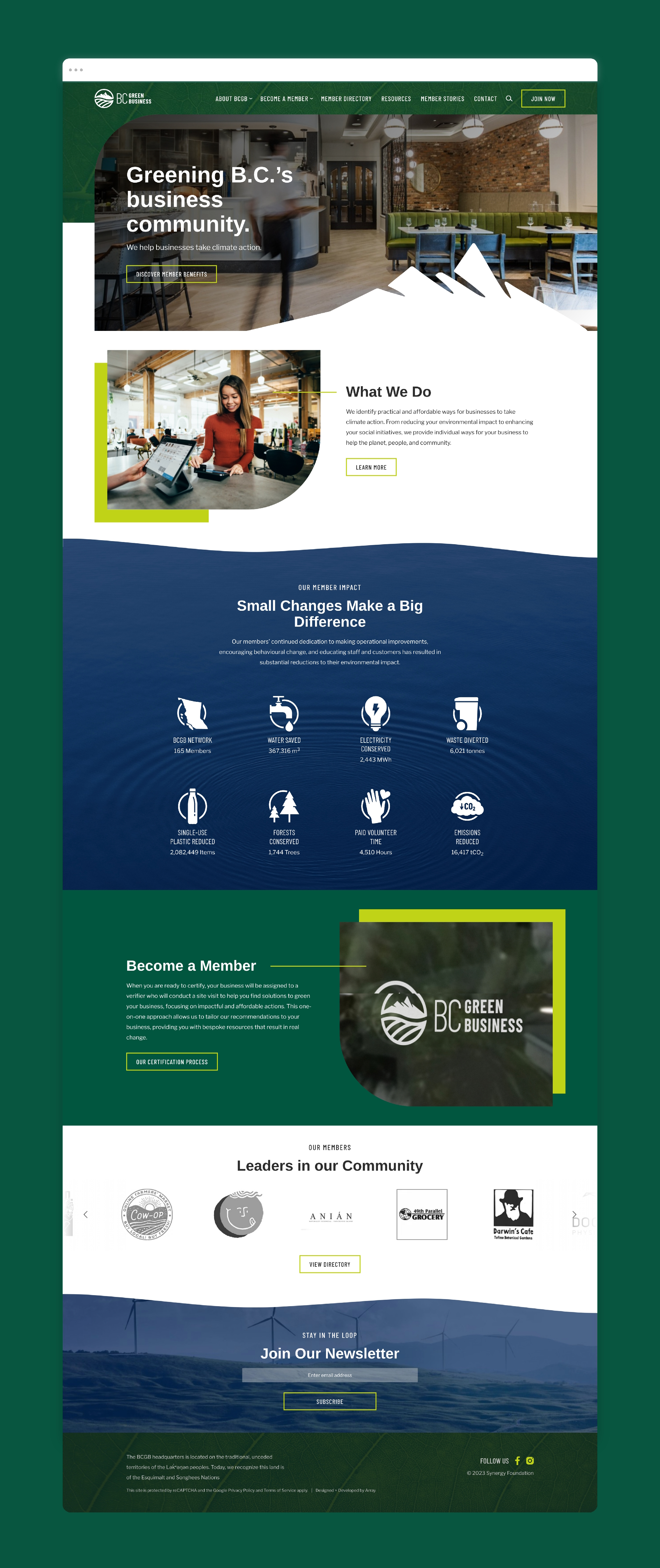 BC Green Business website home page, designed and developed by Array.