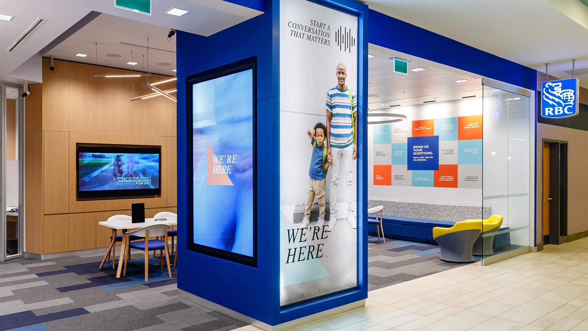 In-branch campaign creative for RBC Meeting Place at Humber River Hospital, Toronto